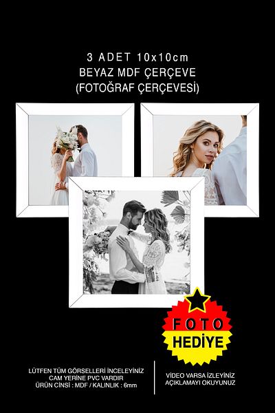 bymat 3 Pieces 10x10 Frame - White Frame - MDF Square Frame - Multiple Photo Frame Set