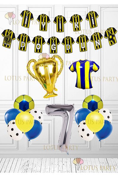 LOTUS PARTY Σετ γενεθλίων Fan Κίτρινο Navy με θέμα το ποδόσφαιρο - Yellow Navy Jersey Καλή γενέθλια 7 ετών