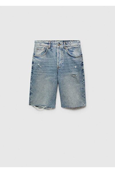 MANGO Woman Dekoratif yırtıklı denim bermuda şort