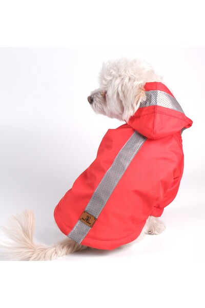 Peti Tailor Köpek Kıyafeti Red Bondit Içi Kürklü Reflektörlü Kapüşonlu Mont Y...