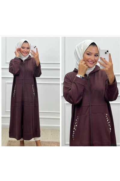 Elele kapşonlu Fermuarlı Kap Ceket