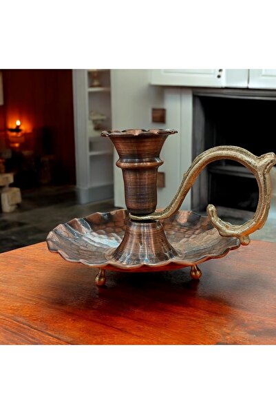 Bakır Center Bakır Şamdan Eskitme Bakır Ayaklı Şamdan Bakır Ayaklı Mumluk Fırfırlı Bakır El Şamdanı Kına Mumluğu