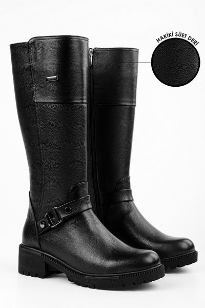 Shoeberry Dámské boty Senda černé z pravé kůže na podpatku Černá pravá kůže