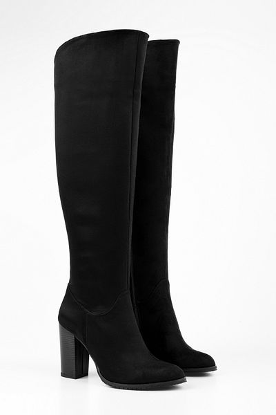 Shoeberry Γυναικείες μπότες Jila Black Suede με τακούνι Black Suede