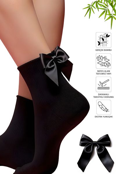 Sofya Passion Black Bow Bamboo Черни чорапи - безшевни пръсти, меки черни дамски чорапи