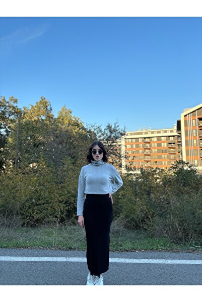 Antrasit Boğazlı Crop Kazak