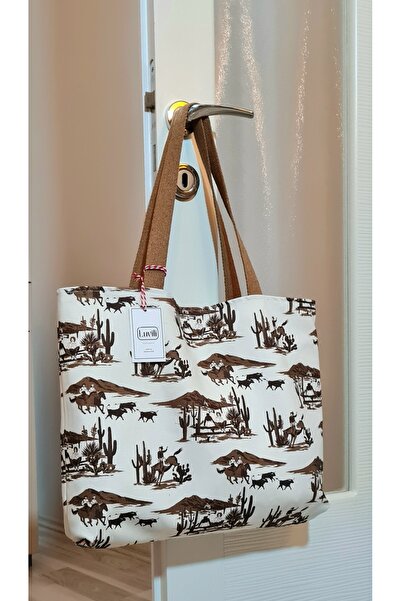 Luvili Large Size Canvas Beze Hat - Bag with Pocket Lined, 40X45 cm