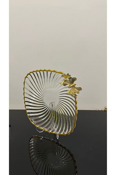 USD HOME Serving Presentation Plate with Square Gild Butterfly Accessories 24 cm