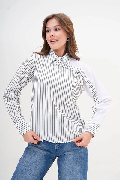 bacc Cămașă de damă din popelin cu dungi albe - Design special BC24YG1069