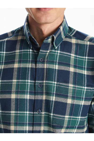 LC Waikiki Κλασικό ανδρικό πουκάμισο με μακρυμάνικο καρό σχέδιο κανονικής εφαρμογής