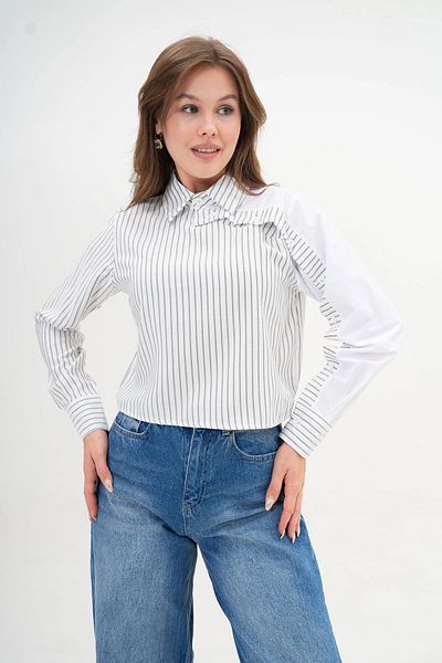 bacc Cămașă albă cu dungi din popelin cu design special pentru femei Bc24yg1069cc