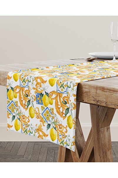 DOSH BY EDA DOĞAN Dosh Runner - LIMONCELLO - % 100 PAMUK - Baskılı Runner - 4...