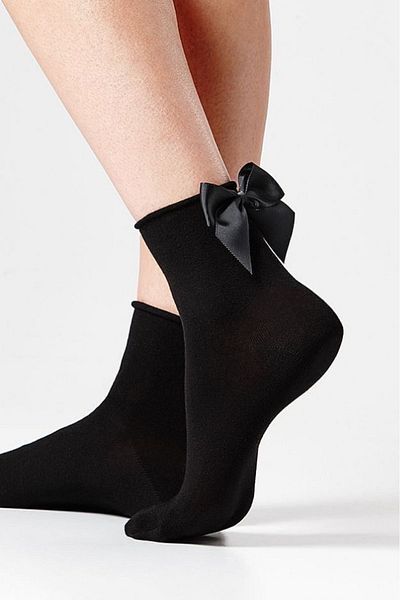 MySire Black Bow Bamboo Черни чорапи - безшевни пръсти, меки черни дамски чорапи