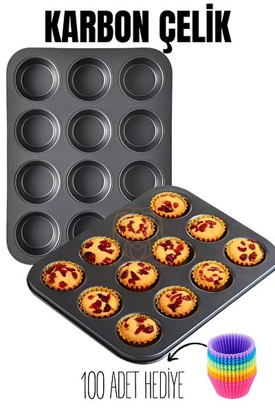 Transformacion 12 Teflon Steel Muffin Molds - 100 Muffin Paper 719516