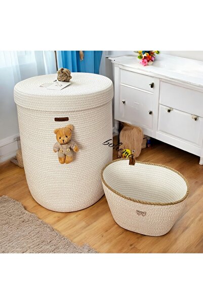 Bohemahomedecor Εκρού-λευκό Καλάθι Παιχνιδιών με Καπάκι, Διακοσμητικό Καλάθι,...