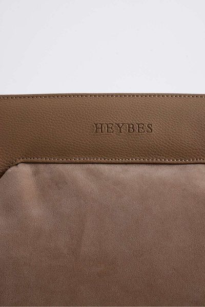 HEYBE'S Дамска чанта тип клъч Heybes от норка и детайлен велур