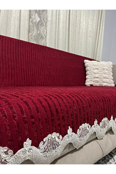 Salteks Lace Bamboo Striped Sponge Velvet Non-Slip Sofa Bed Seat Cover
