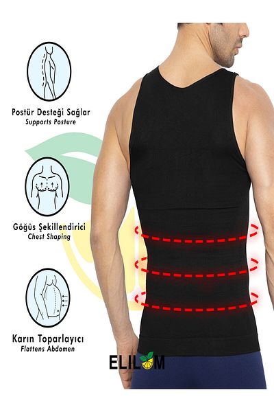 elilom Black Men's Corset Shapewear Athlete Belly and Chest Toning Upright Posture Firming Fit