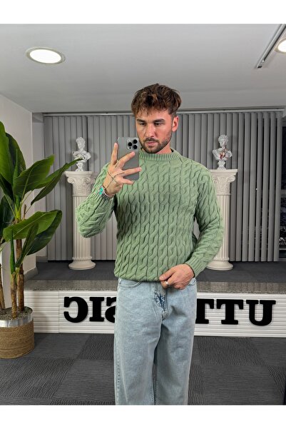 UTTBASİC سترة محبوكة باللون الأخضر القديم