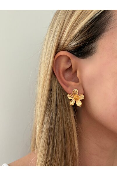 Lavian Accessories Gold Elegant Ily Çiçek Küpe