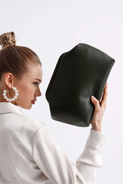 HEYBE'S Heybes Women's Khaki Green Vegan Leather Clutch Handbag