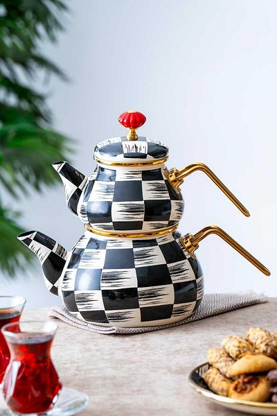 ACAR 232 Qualita King Enamel Chubby Checkers Teapot Set