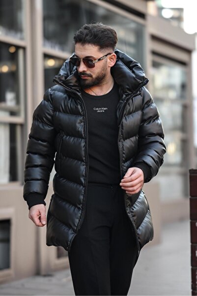 MODAEMAS Men's Leather Winter Hooded Carriage Coat