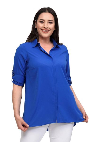 Hanezza Plus Size 42-52 Evening Dress Satin Jessica Shirt - Sax Fold Sleeve