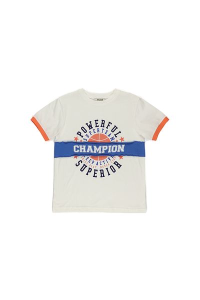 Panço Bedrucktes weißes Kurzarm-T-Shirt für Jungen