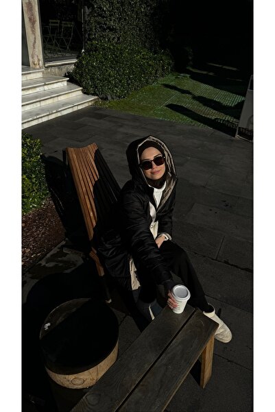 QANU Çift Taraflı Şişme Mont Siyah-Bej