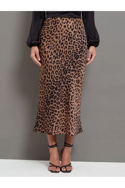 Ekim Store Fustă lungă din satin cu model leopard