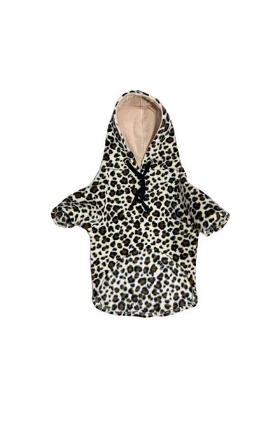 Patte Zone Large Breed Dog Fleece Hoodie Sweatshirt with Leopard Print -Kangaroo Pocket