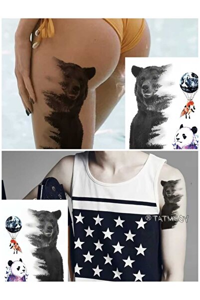 Eva Rose Ayı Ve Panda Model Göğüs Altı Tribal Kol Bacak Göbek Bel Bölgesi Sırt Vücut Geçici Dövme Tattoo