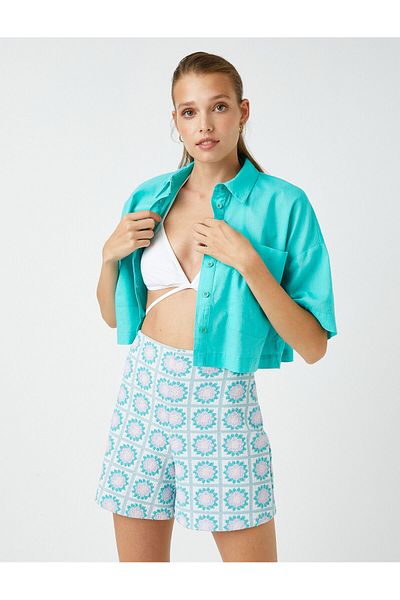 Koton Oversize Crop Shirt Linen Blended