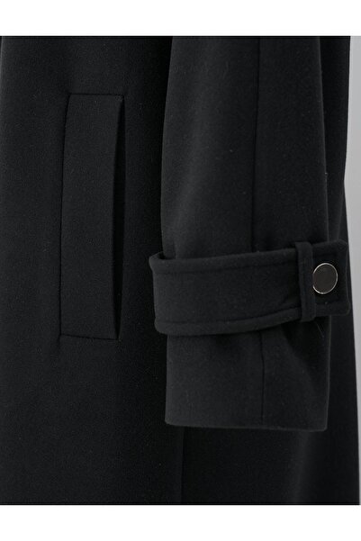 Kayra Black Stamp Coat - Epaulette and Hooded