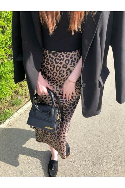 Ekim Store Fustă de SATIN cu MOBIL LEOPARD