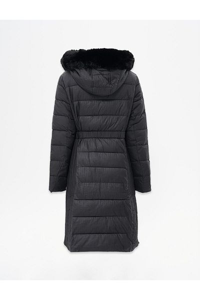Kayra Black Faux Fur Hooded Anorak Coat