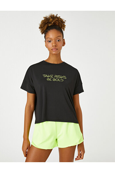 Koton Crop Sports T-Shirt Slogan S potištěným krátkým rukávem