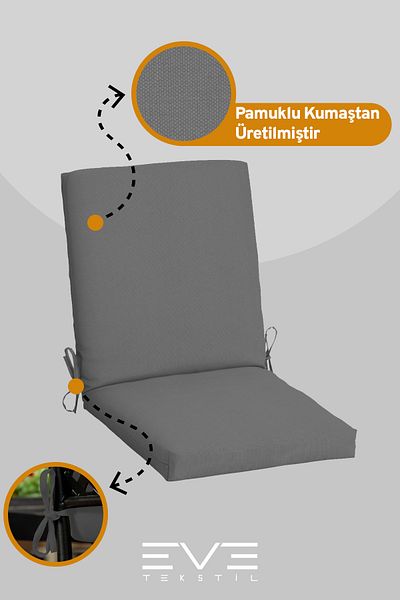 Eve Tekstil Garden - Living Room - Balcony Back Zippered Connectable Washable Chair Cushion 2 Pieces