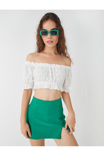 Koton Crop T-shirt Off-the-Shoulder Scallop
