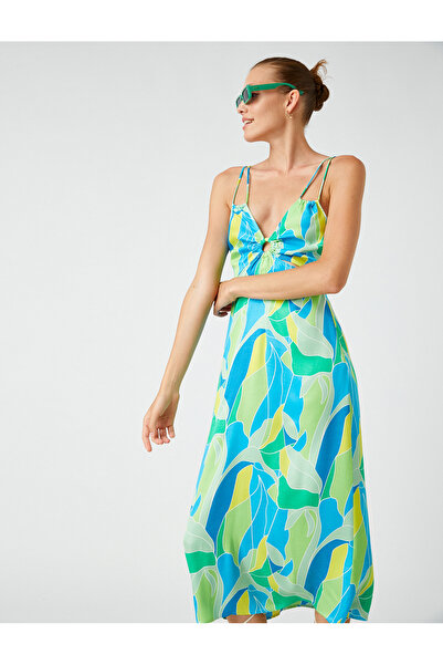 Koton Şahika Ercümen Midi Viscose Φόρεμα - Πόρπη Λεπτομερείς τιράντες