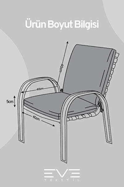 Eve Tekstil Garden - Living Room - Balcony Back Zippered Connectable Washable Chair Cushion 4 Pieces