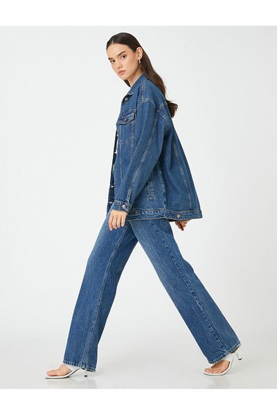 Koton Denim Jacket Long Sleeve Pocket Detailed Shirt Collar