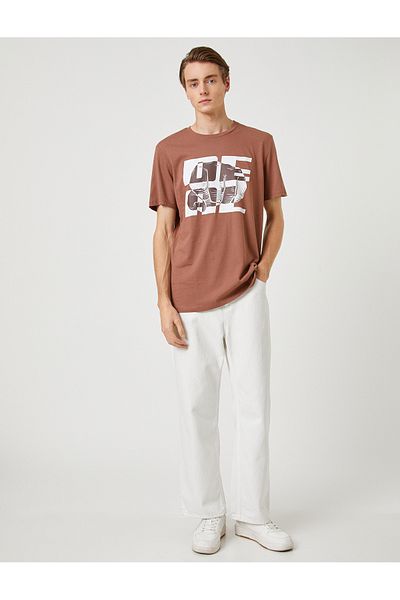 Koton Σλόγκαν εμπριμέ T-Shirt με λαιμόκοψη κοντό μανίκι