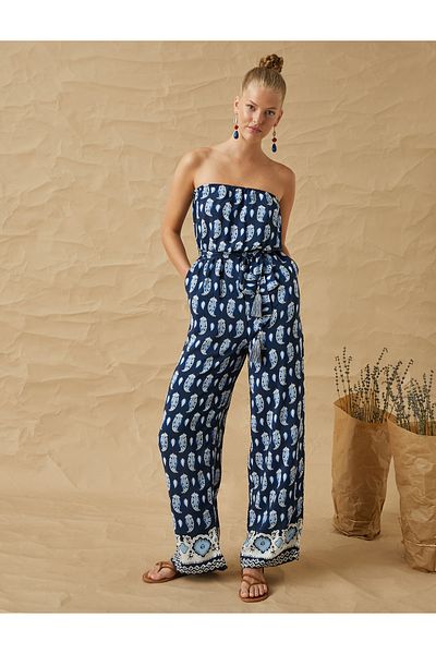 Koton Nyomtatott öves vállnélküli Jumpsuit