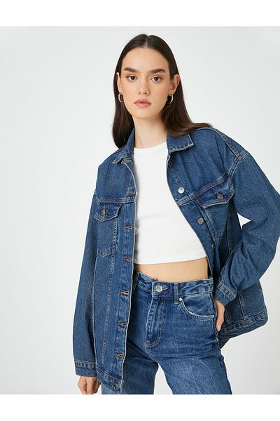 Koton Denim Jacket Long Sleeve Pocket Detailed Shirt Collar