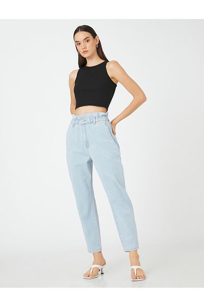 Koton Jeans mit elastischem Bund, entspannter Schnitt, hohe Taille – Baggy-Jeans