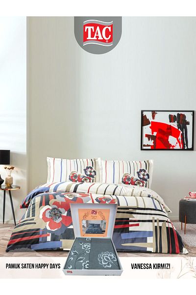 Taç Vanessa Red Cotton Satin Double Duvet Cover Set