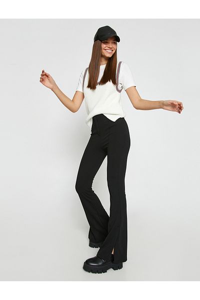 Koton Spanish Leg Pants Slit Ribbed