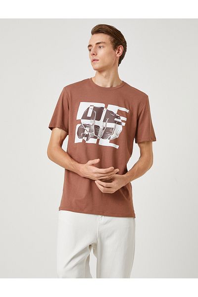 Koton Σλόγκαν εμπριμέ T-Shirt με λαιμόκοψη κοντό μανίκι